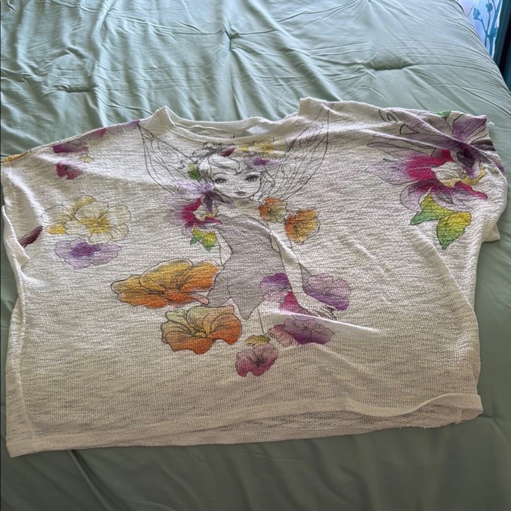 Disney Floral Fairy Graphic Tee - Cream with Multi-Color Flowers